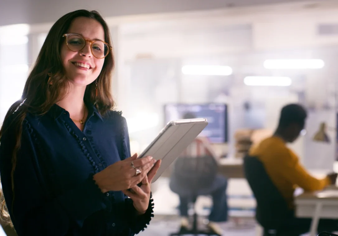 Confident woman in modern office setting